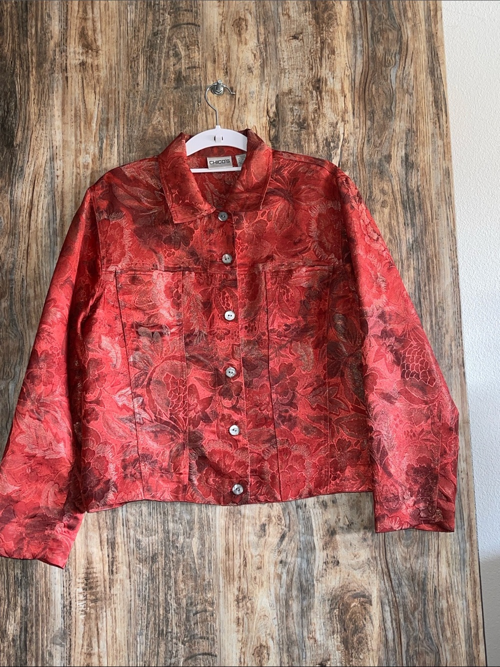 Chico's Red Floral Jacquard Jacket